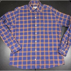 Peter Millar Button-Up Shirt Mens Large Blue/Orange  Cotton Pocket Long Sleeve